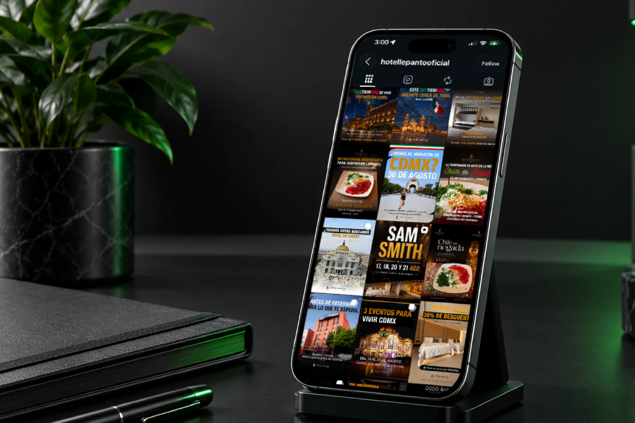 Contenido de Hotel Lepanto para redes sociales presentado en smartphone